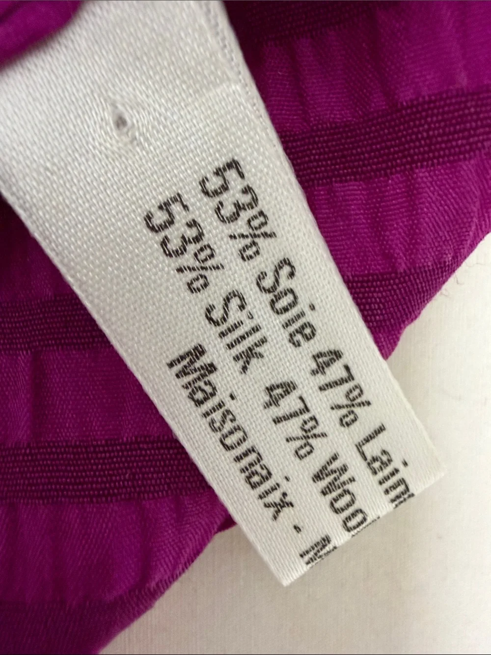 VTG Geoffrey Beene Magenta Silk Wool Crinkle Striped Scarf Made In France